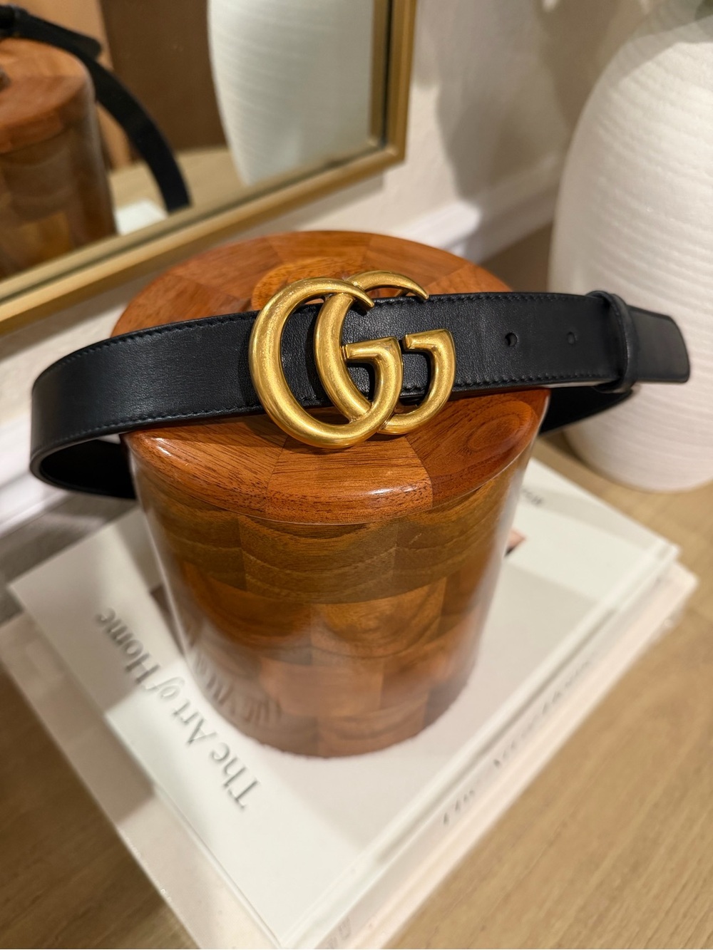 Authentic Black Leather Gucci Marmont Belt Gold GG Sz 80/32